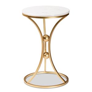 Baxton Studio Tarmon Gold Metal End Table w/ Marble Tabletop alternate view