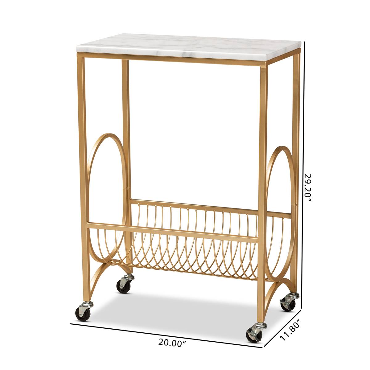 Baxton Studio Jacek Gold Metal Wine Cart W/ Marble Tabletop