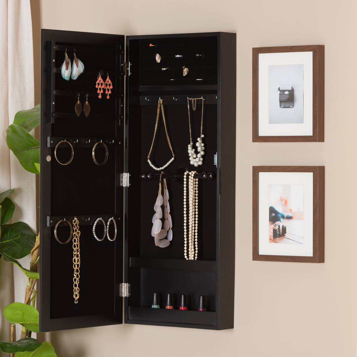 Baxton Studio Pontus Wall-Mountable Jewelry Armoire W/ Mirror