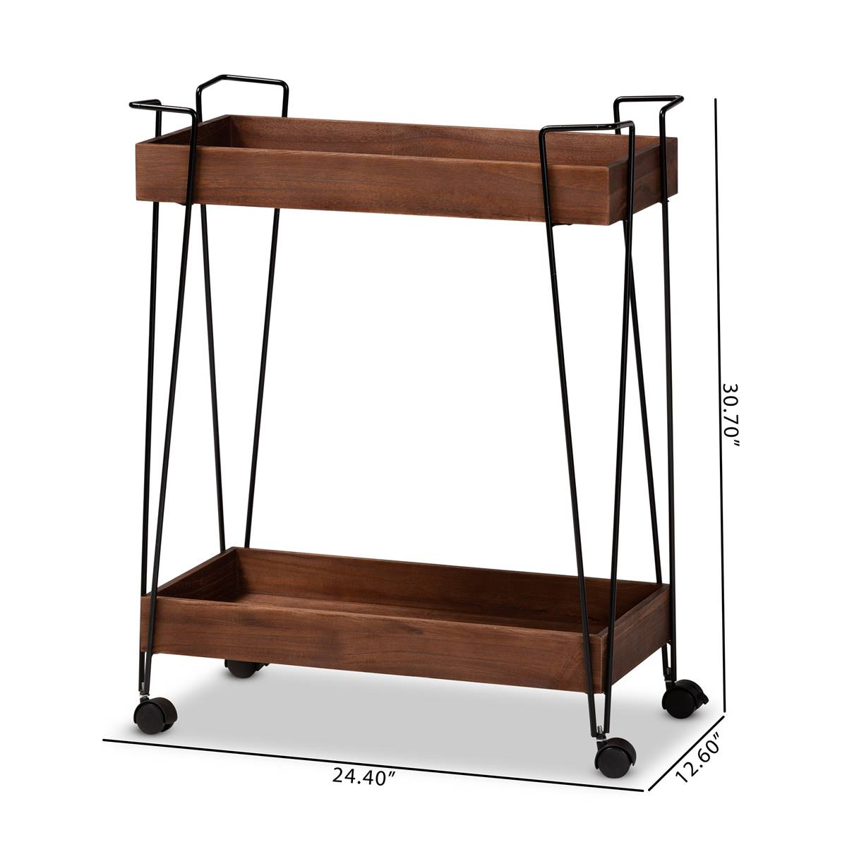 Baxton Studio Reynard Walnut Brown Wood 2-Tier Wine Cart