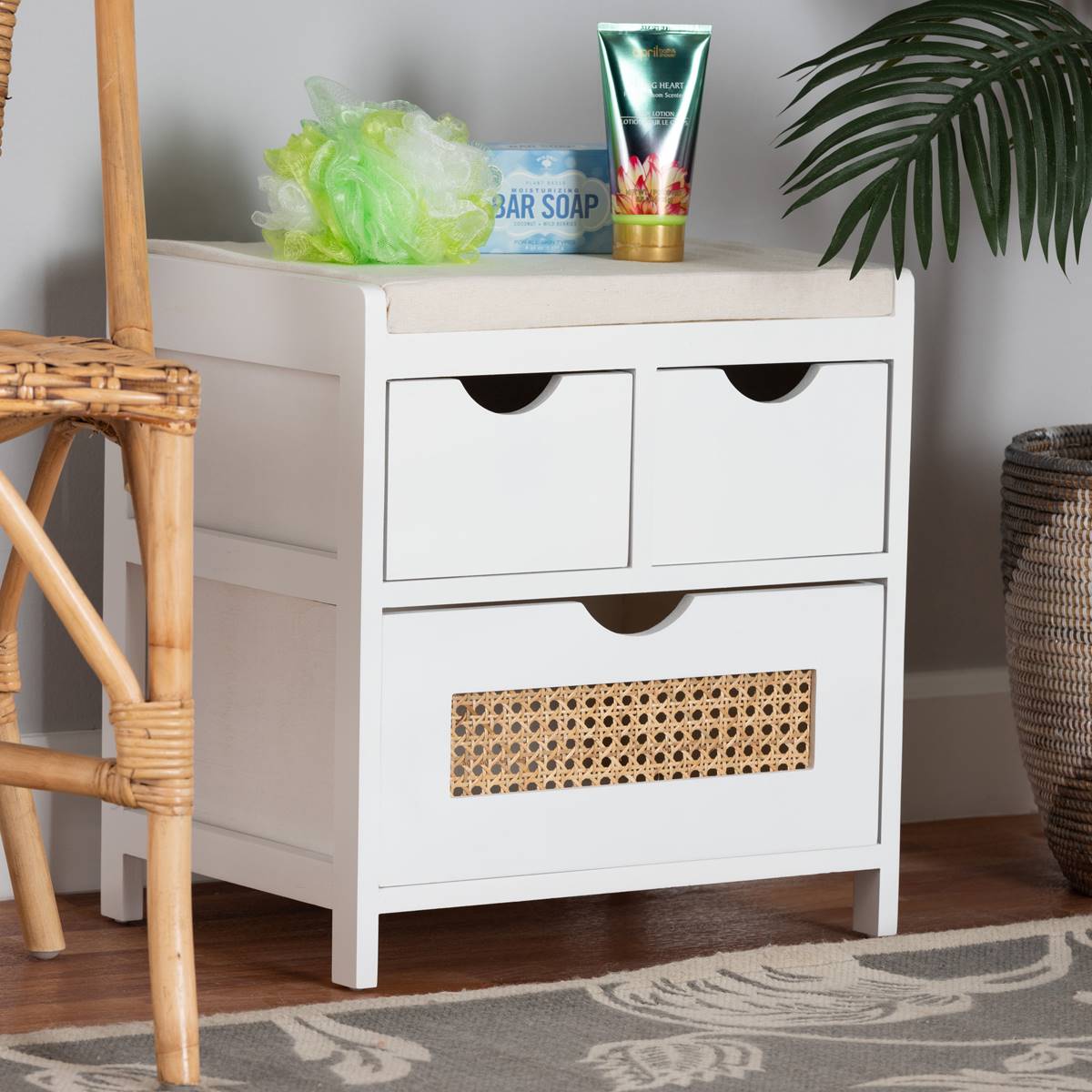 Baxton Studio Bastian White Finished Wood 3-Drawer Storage Bench