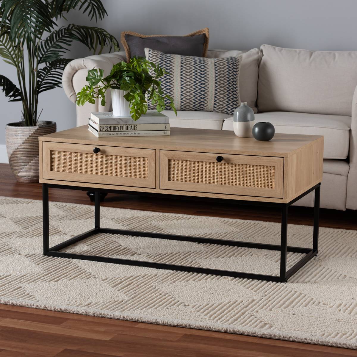 Baxton Studio Amelia Brown Wood 2-Drawer Coffee Table