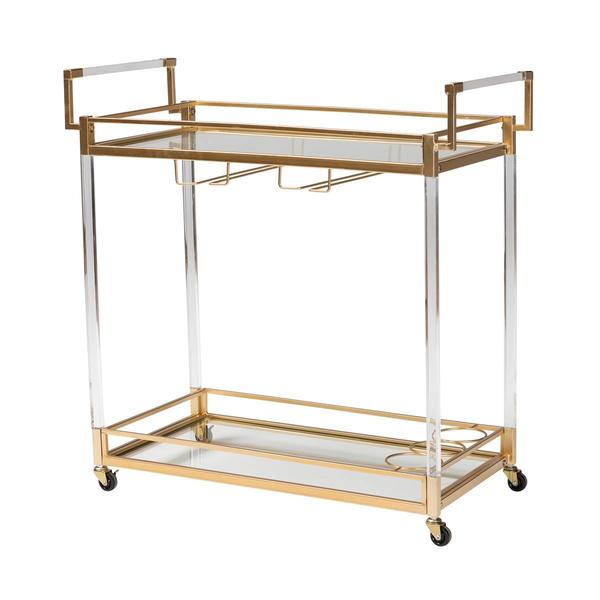 Baxton Studio Savannah Glam & Luxe Gold Metal Wine Cart