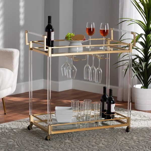 Baxton Studio Savannah Glam & Luxe Gold Metal Wine Cart alternate view