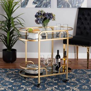 Baxton Studio Leighton Glam & Luxe Gold Metal 2-Tier Wine Cart alternate view