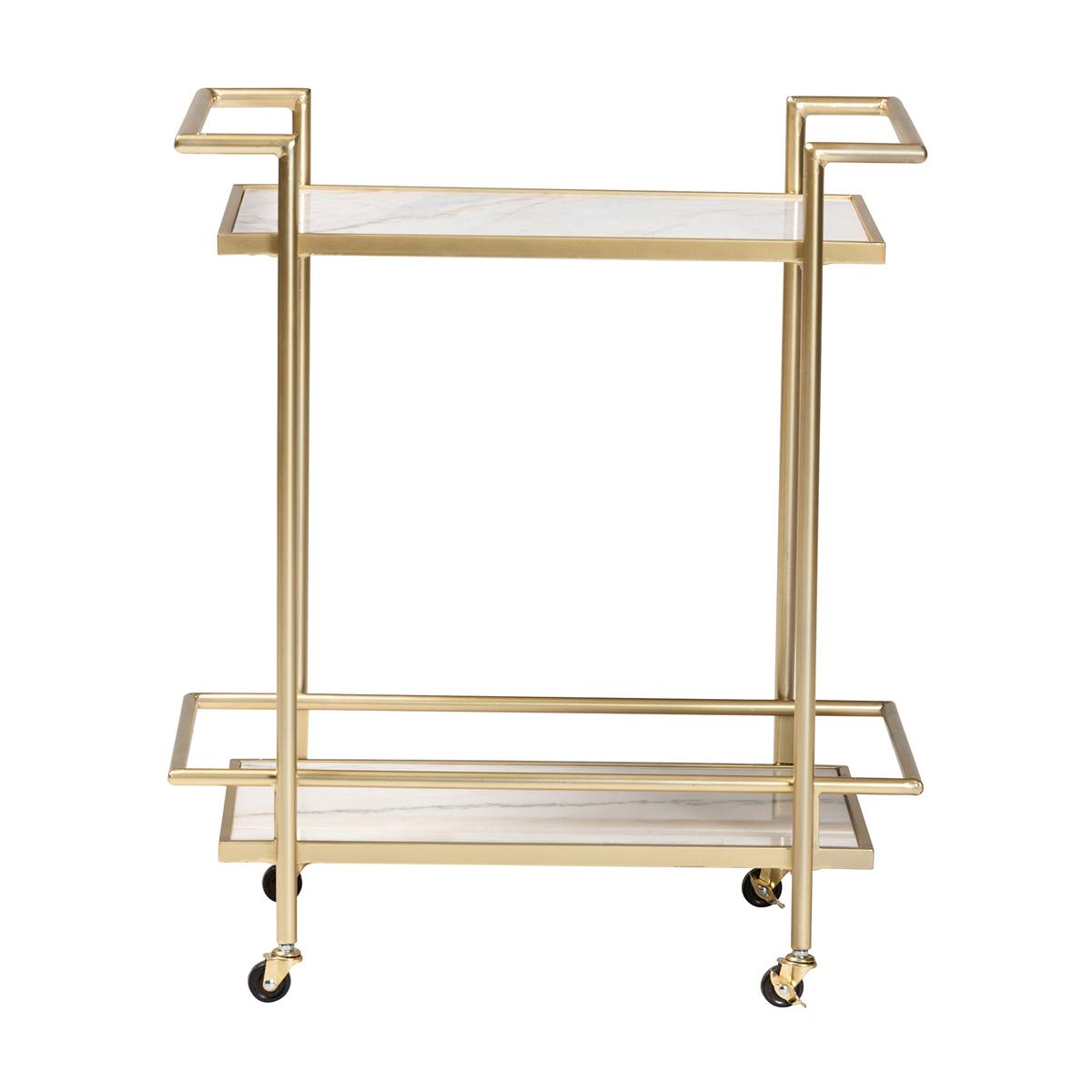 Baxton Studio Louise Glam & Luxe White Marble 2-Tier Wine Cart
