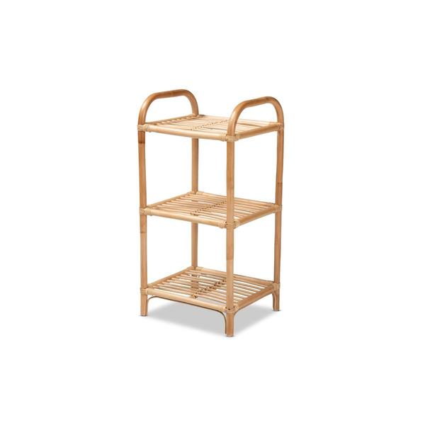 Baxton Studio Barras Modern Bohemian Rattan 3-Tier Display Shelf