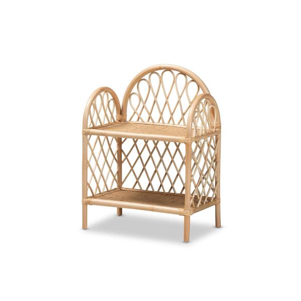 Baxton Studio Hammond Bohemian Rattan 2-Tier Display Shelf