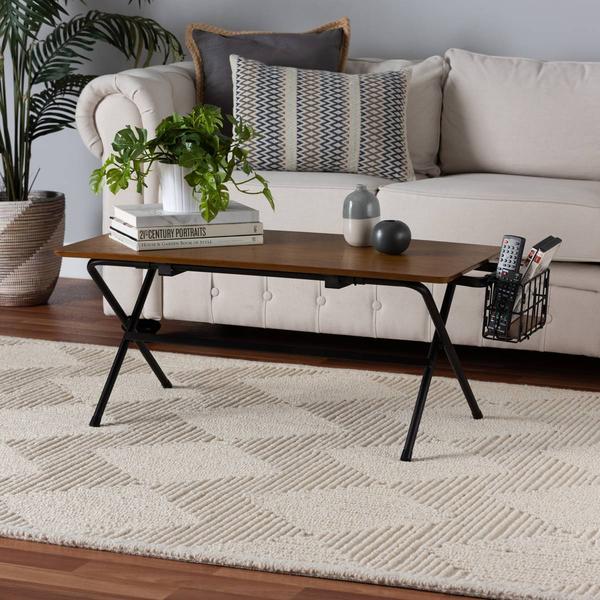 Baxton Studio Mariela Brown Low Profile Coffee Table w/Basket alternate view