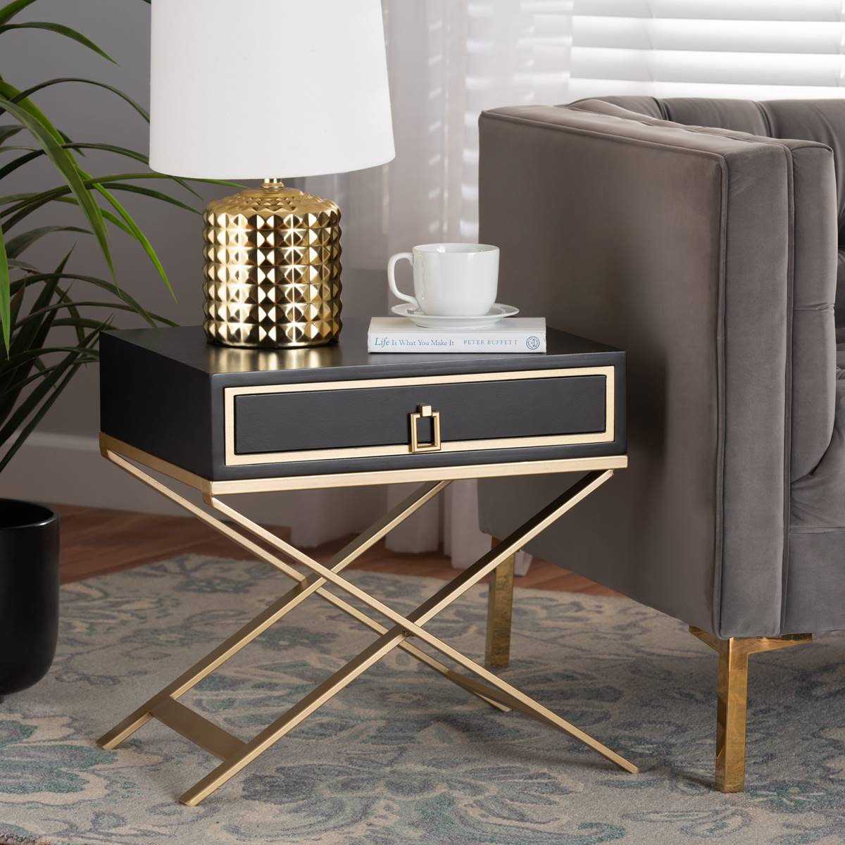 Baxton Studio Lilibet Glam & Luxe Wood 1-Drawer End Table