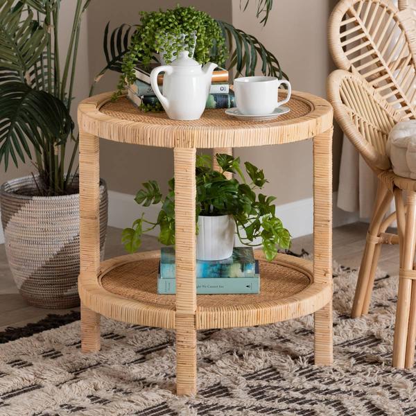 Baxton Studio Bella Brown Mahogany Wood 2-Tier End Table alternate view