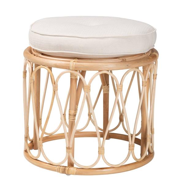 bali & pari Hachiro Bohemian Natural Rattan Ottoman Footstool
