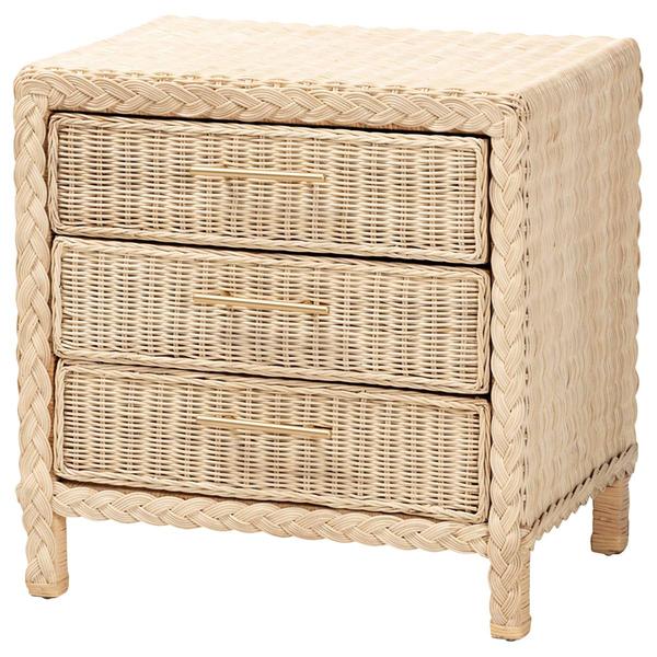 bali & pari Lanica Japandi Rattan 3-Drawer Nightstand