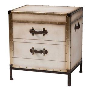 Baxton Studio Laura Vintage White Canvas 2-Drawer End Table