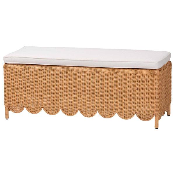 bali & pari Teresa Bohemian Honey Scalloped Rattan Ottoman Bench