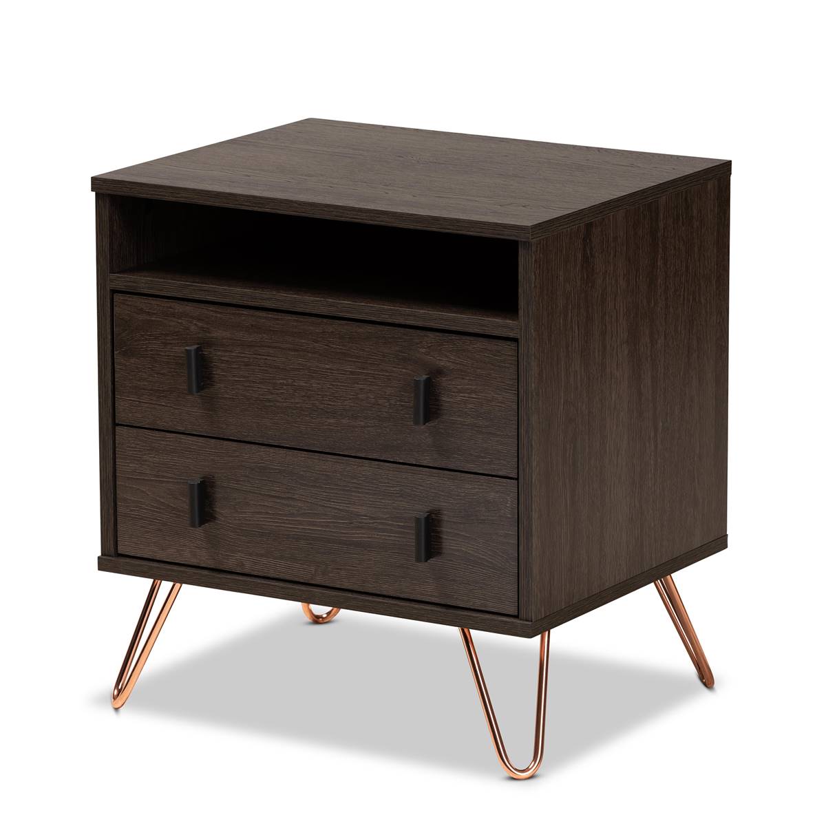 Baxton Studio Glover Dark Brown Finished Wood 2-Drawer Nightstand