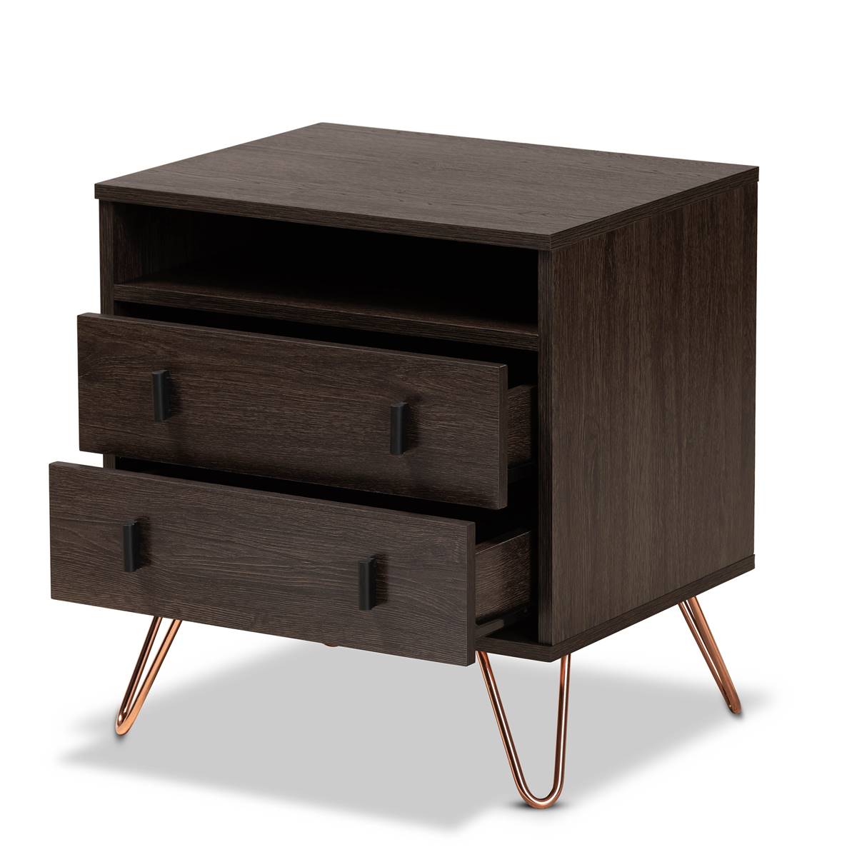 Baxton Studio Glover Dark Brown Finished Wood 2-Drawer Nightstand