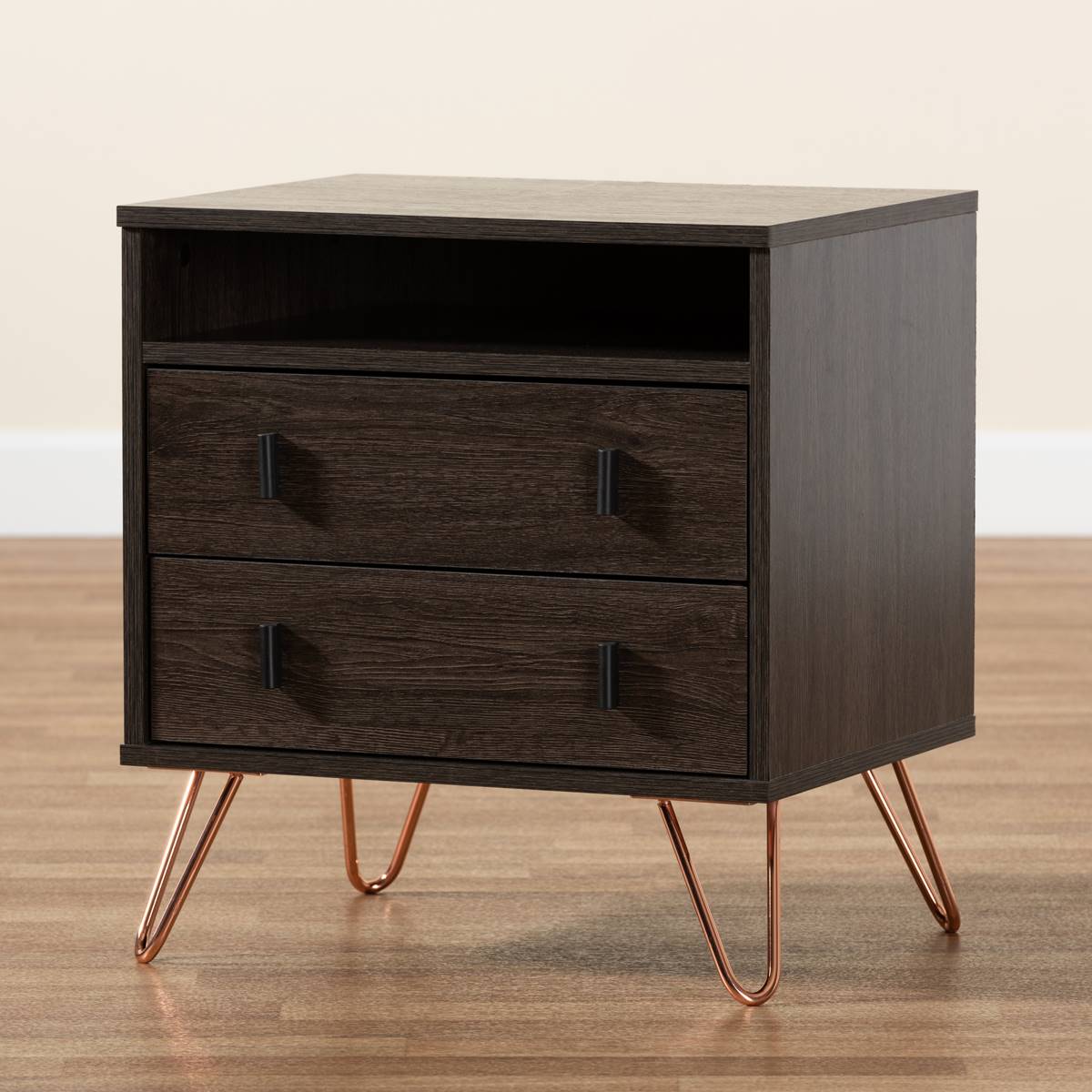 Baxton Studio Glover Dark Brown Finished Wood 2-Drawer Nightstand