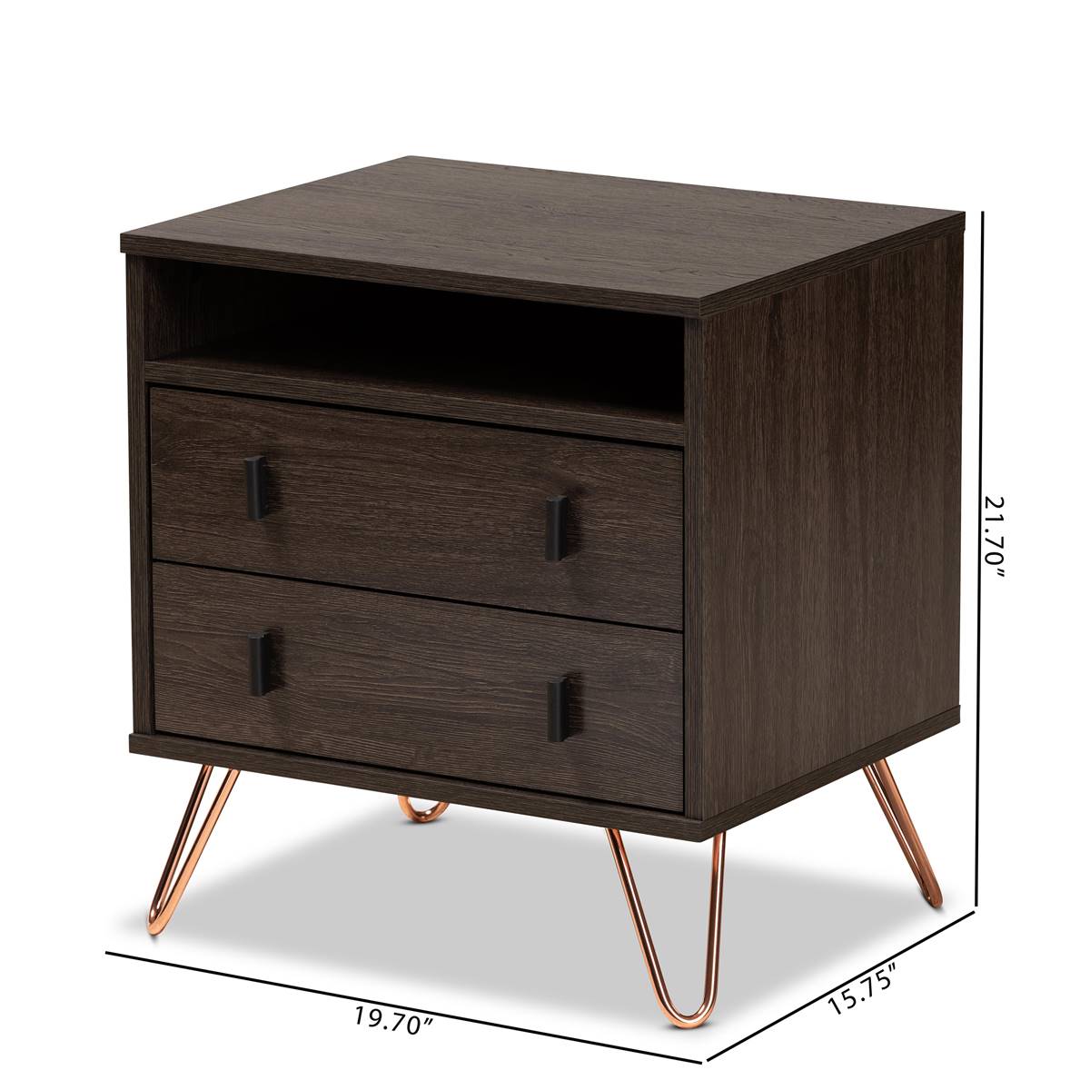 Baxton Studio Glover Dark Brown Finished Wood 2-Drawer Nightstand