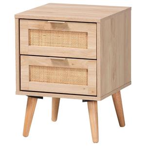 Baxton Studio Baird Oak Brown Wood/Rattan 2-Drawer Nightstand