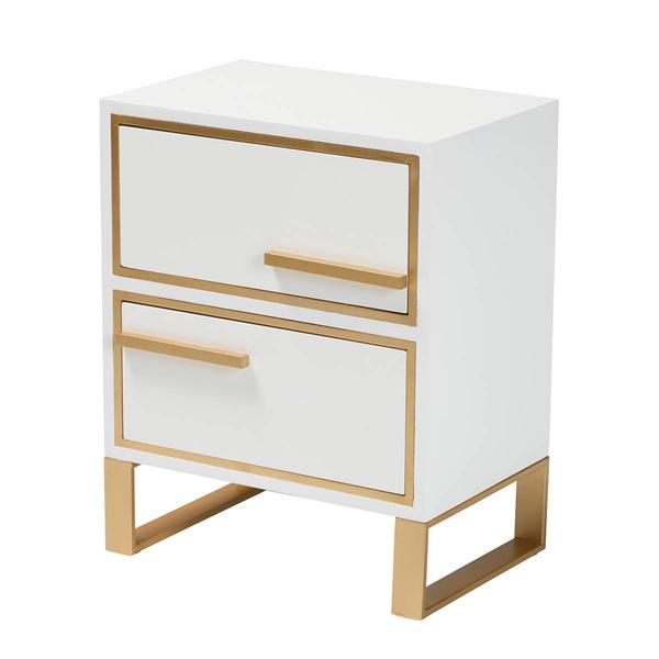 Baxton Studio Giolla Glam & Luxe White Wood 2-Drawer Nightstand