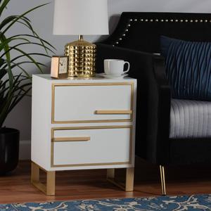 Baxton Studio Giolla Glam & Luxe White Wood 2-Drawer Nightstand alternate view