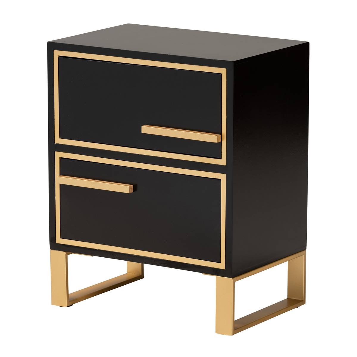 Baxton Studio Giolla Glam & Luxe Black Wood 2-Drawer Nightstand