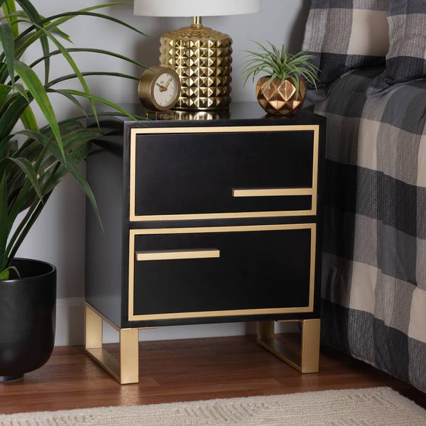 Baxton Studio Giolla Glam & Luxe Black Wood 2-Drawer Nightstand alternate view