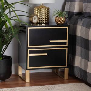 Baxton Studio Giolla Glam & Luxe Black Wood 2-Drawer Nightstand alternate view