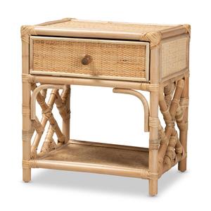 Baxton Studio Camara Bohemian Rattan 1-Drawer Nightstand