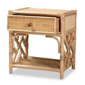 Baxton Studio Camara Bohemian Rattan 1-Drawer Nightstand alternate view