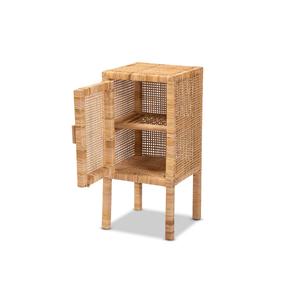 Baxton Studio Vivan Bohemian Natural Rattan 1-Door Nightstand alternate view
