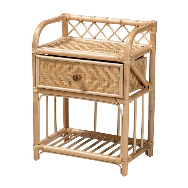 Baxton Studio Kobie Natural Brown Rattan 1-Drawer Nightstand