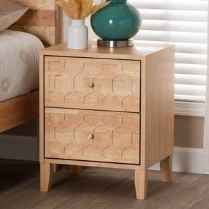 Baxton Studio Hosea Japandi Carved Honeycomb 2-Drawer Nightstand alternate view