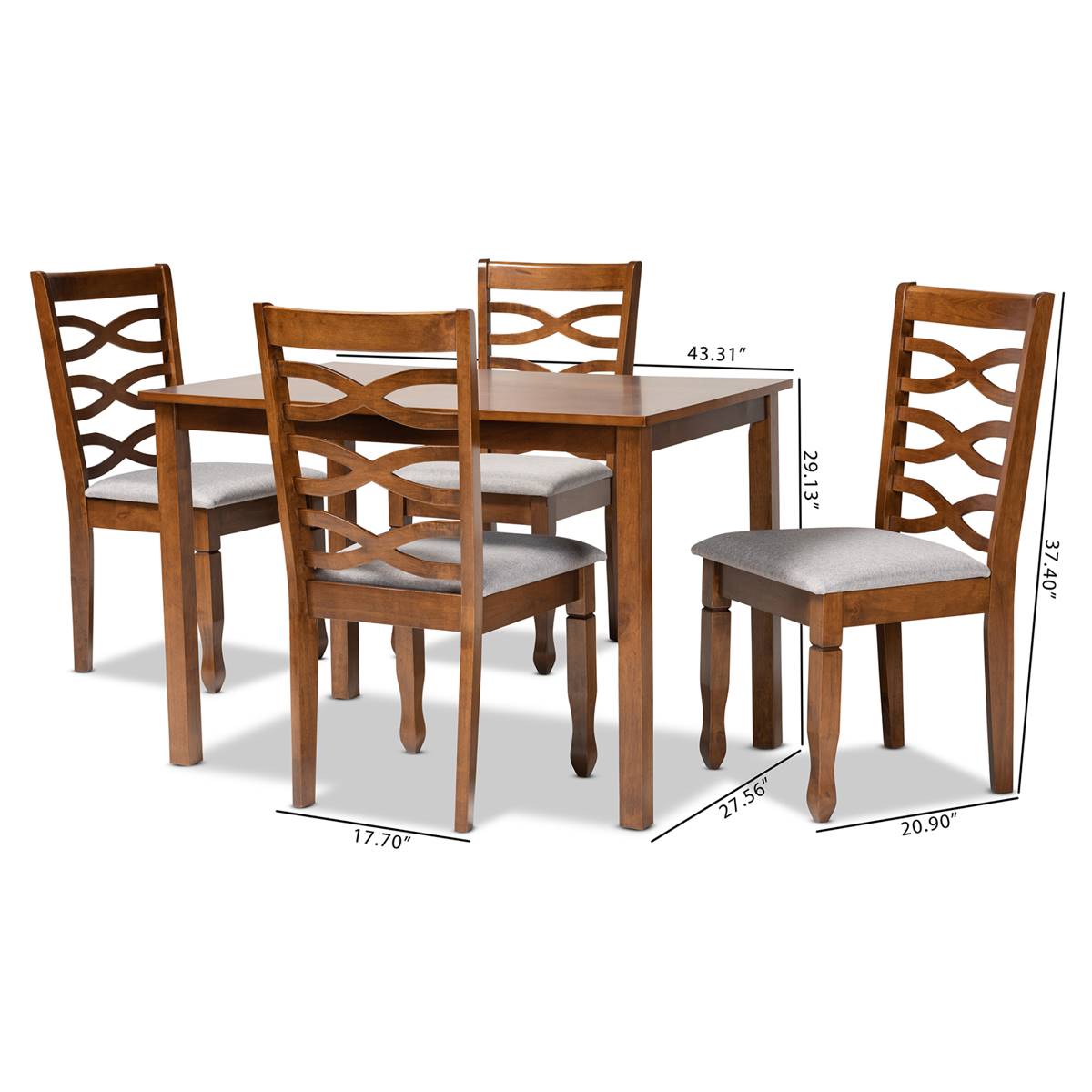 Baxton Studio Lanier Grey Fabric & Brown Wood 5pc. Dining Set