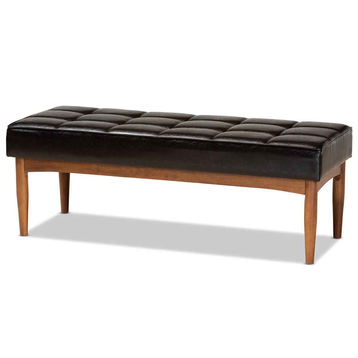 Baxton Studio Sanford Faux Leather & Brown Wood Dining Bench