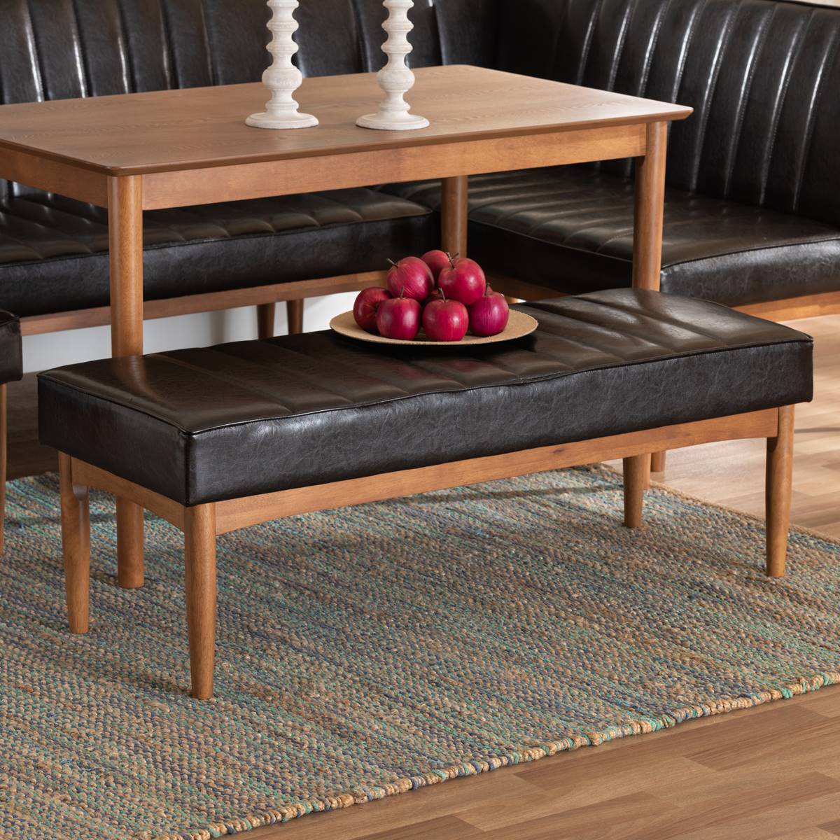 Baxton Studio Daymond Faux Leather & Brown Wood Dining Bench