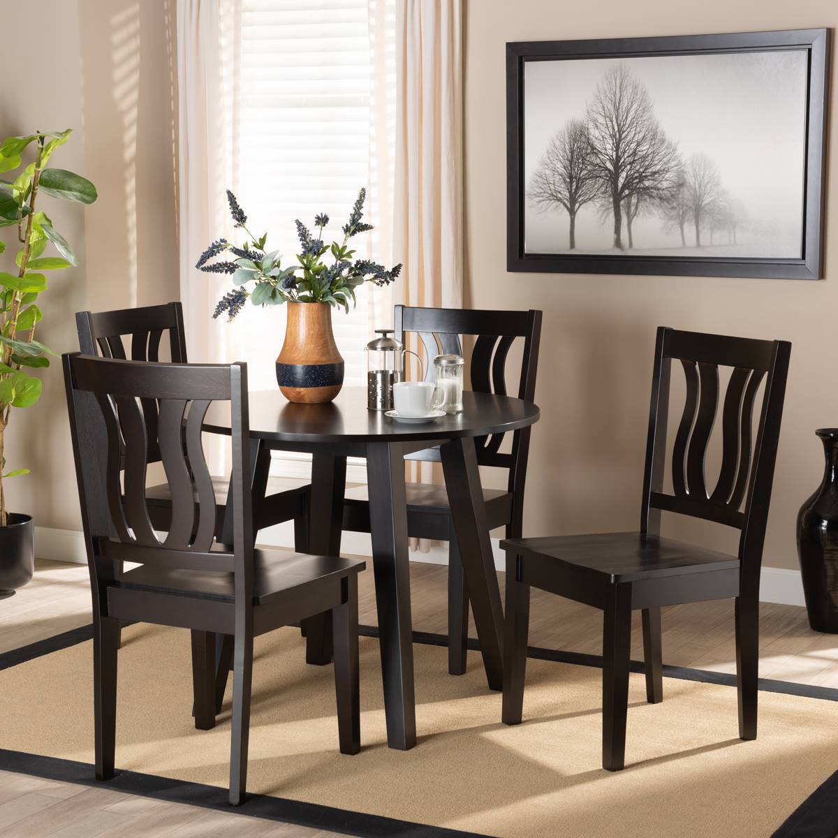 Baxton Studio Anesa Dark Brown Finish Wood 5pc. Dining Set