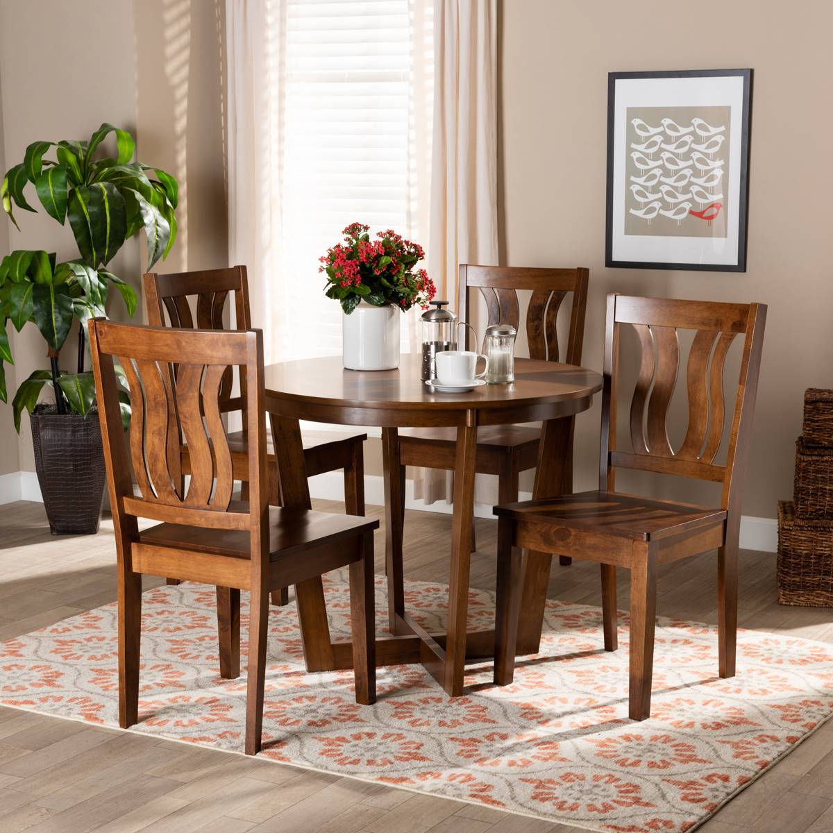 Baxton Studio Elodia Walnut Brown Finished Wood 5pc. Dining Set