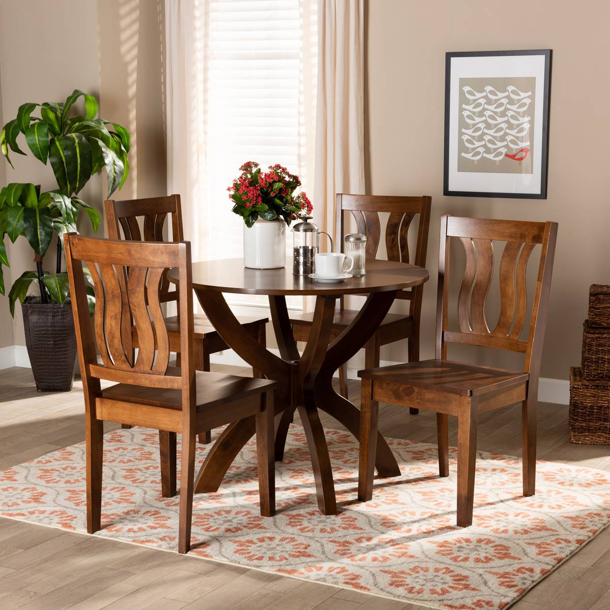 Baxton Studio Karla Walnut Brown Finish Wood 5pc. Dining Set