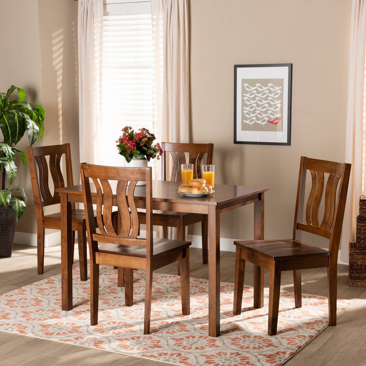 Baxton Studio Zamira Walnut Brown Finish Wood 5pc. Dining Set