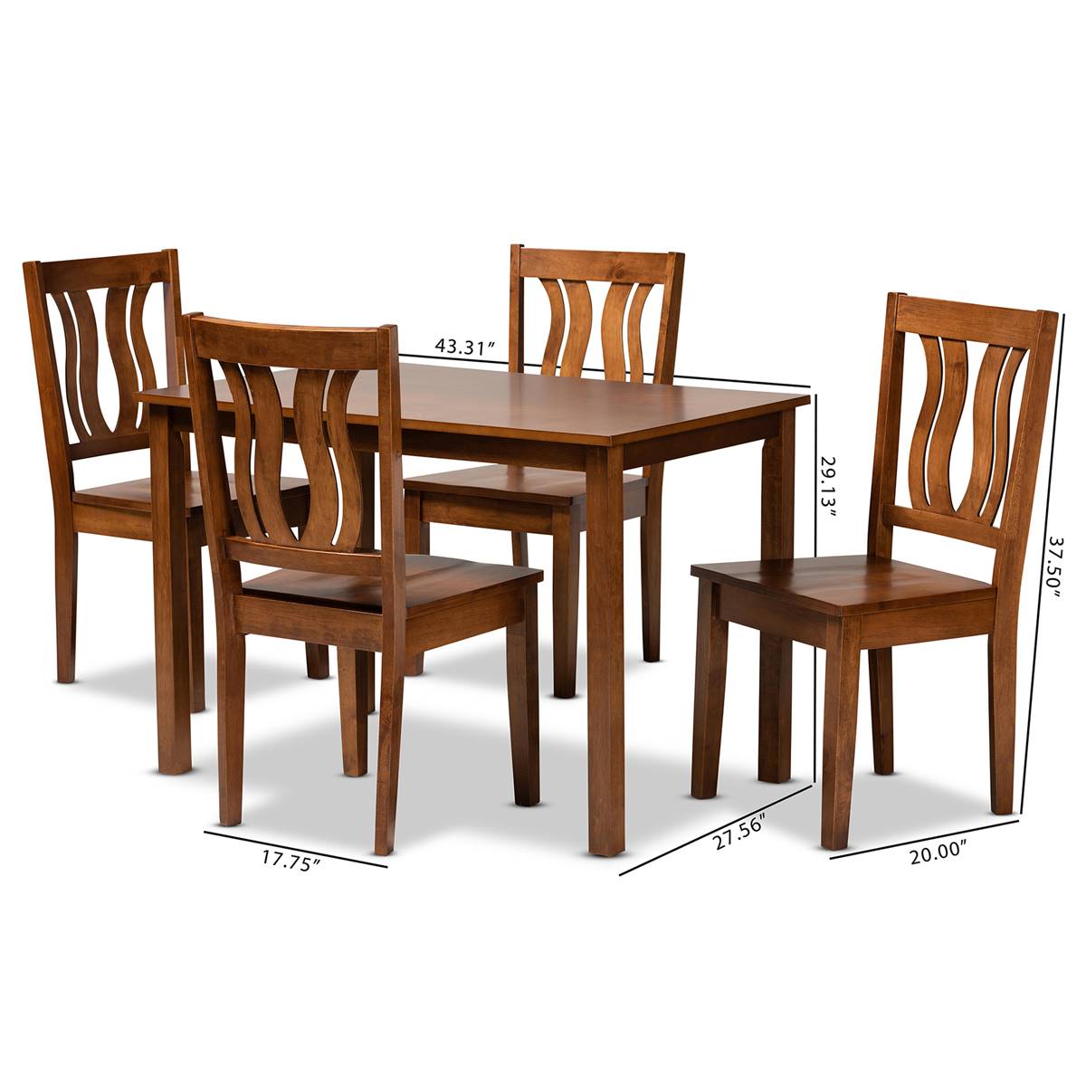 Baxton Studio Zamira Walnut Brown Finish Wood 5pc. Dining Set