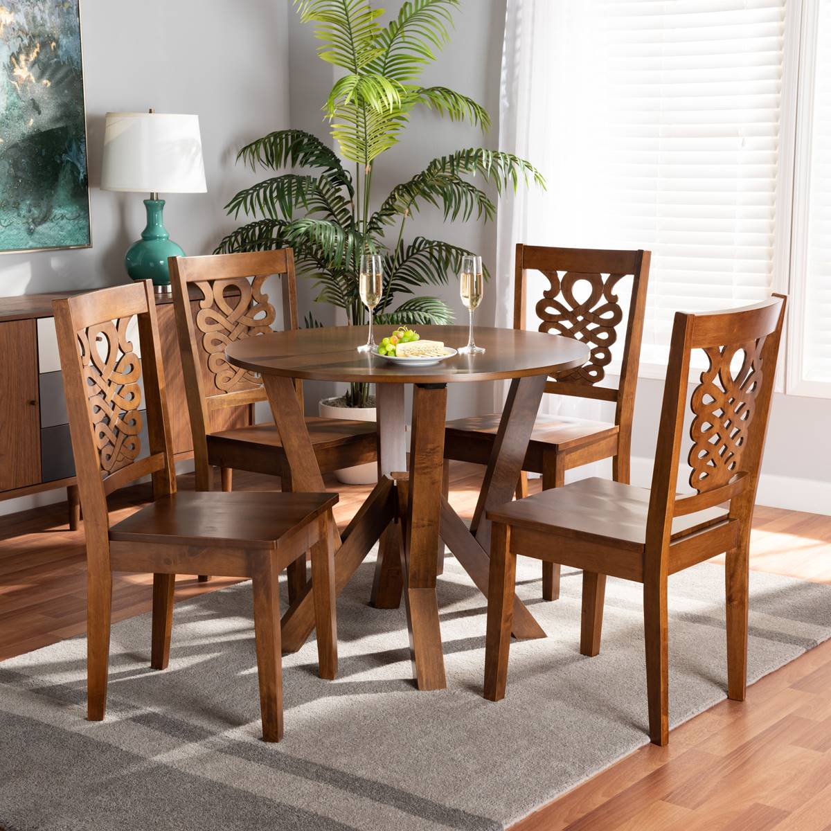 Baxton Studio Valda Walnut Brown Finish Wood 5pc. Dining Set