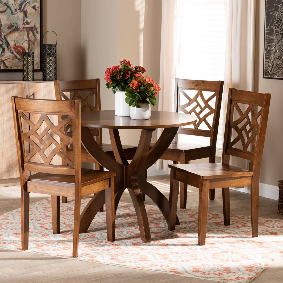 Baxton Studio Anila Walnut Brown Finished Wood 5pc. Dining Set