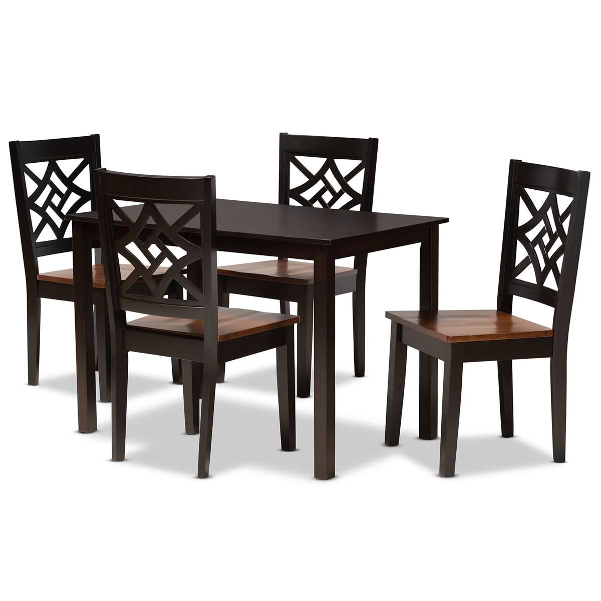 Baxton Studio Nicolette Two-Tone Dark Brown Wood 5pc. Dining Set