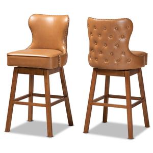 Baxton Studio Gradisca Brown Wood 2pc. Swivel Bar Stool Set
