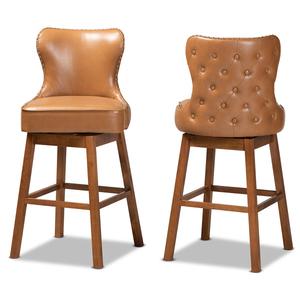 Baxton Studio Gradisca Brown Wood 2pc. Swivel Bar Stool Set alternate view
