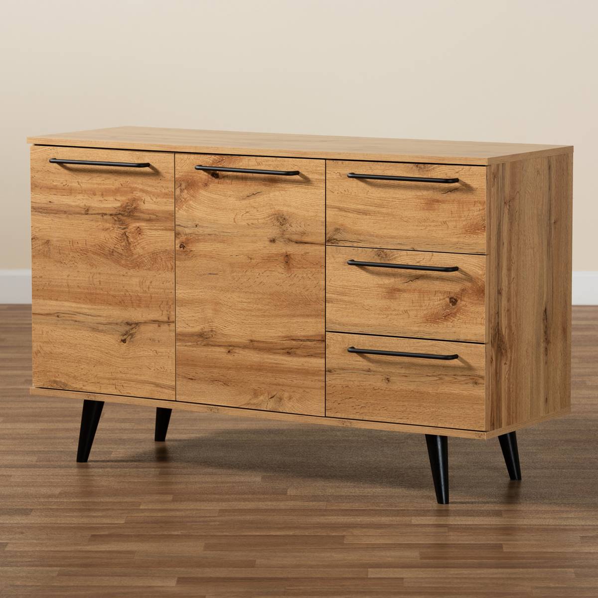 Baxton Studio Radley Oak Brown Wood 3-Drawer Sideboard Buffet