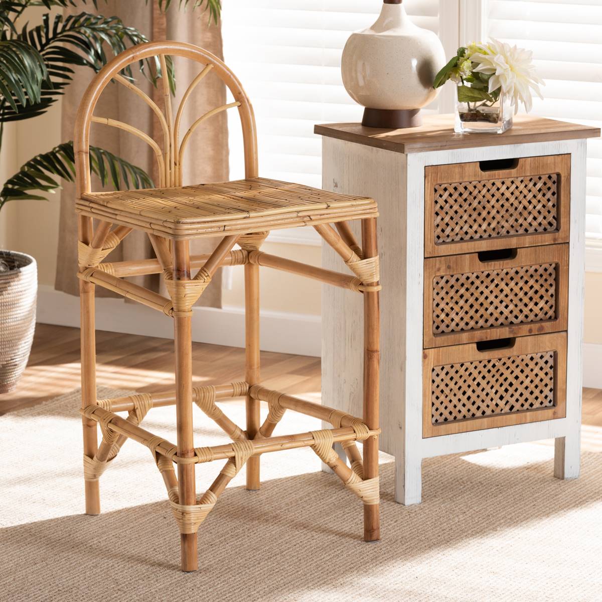 Baxton Studio Seville Natural Finished Rattan Counter Stool