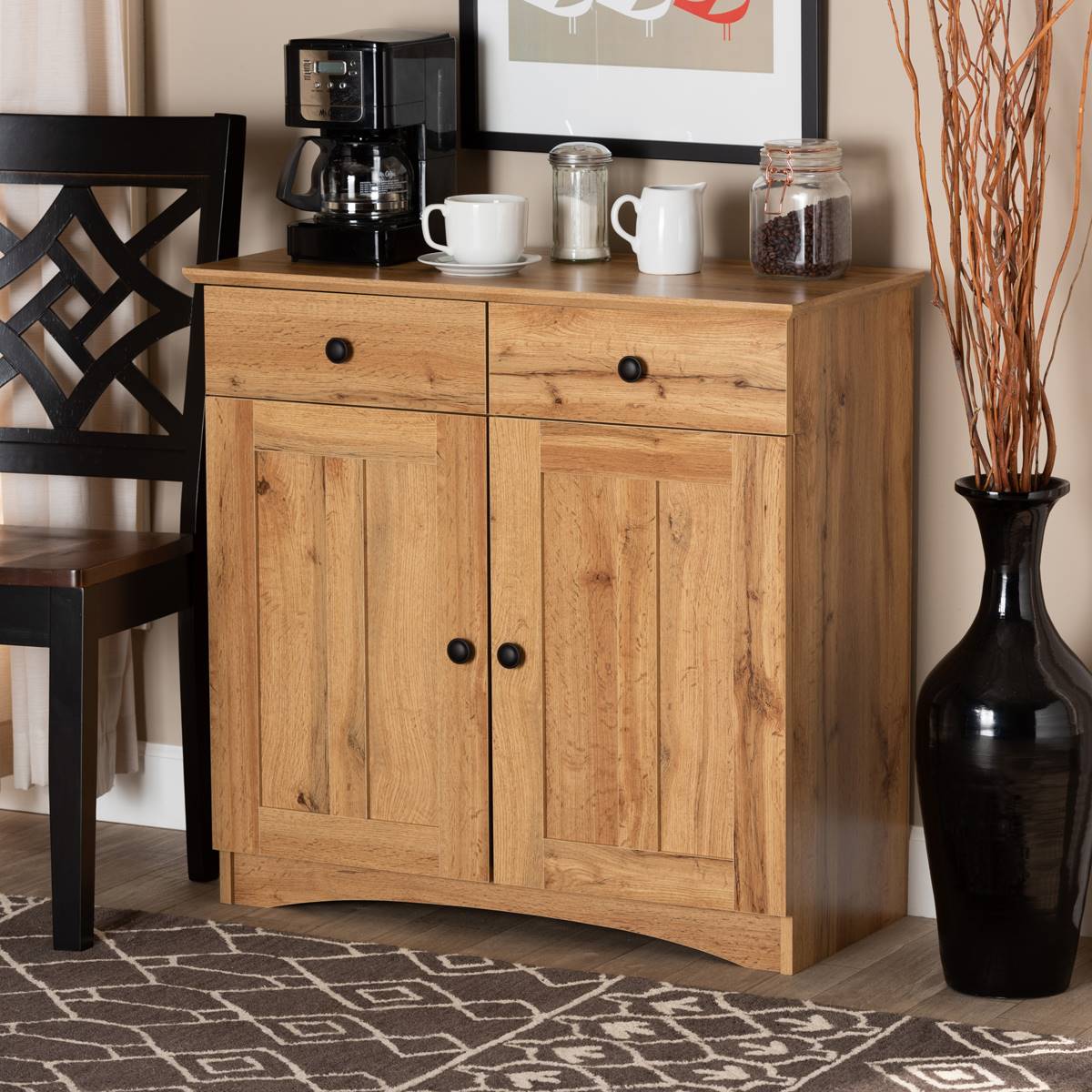 Baxton Studio Lauren Modern Wood 2-Door Buffet Kitchen Cabinet